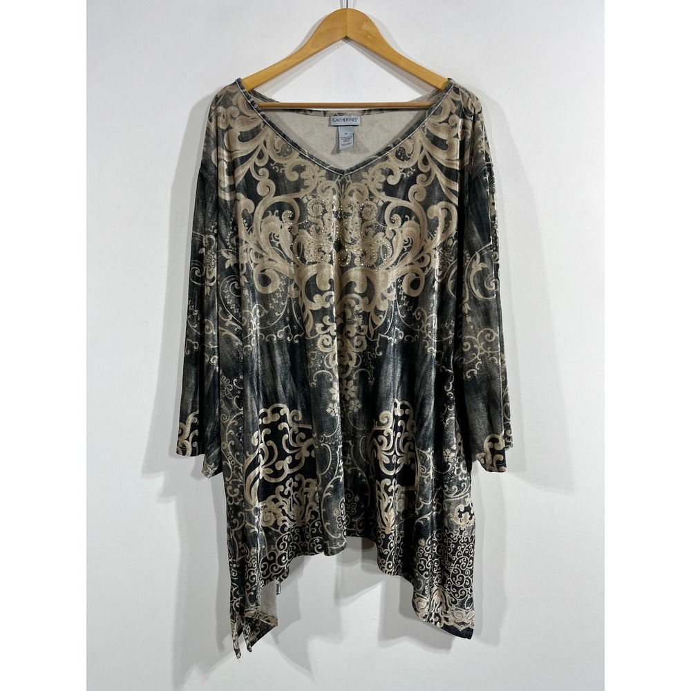 Catherines Artsy Boho Whimsigoth Paisley Rhinestone Handkerchief Hem Tunic 5X